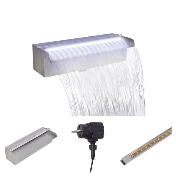 Rektangulärt Vattenfall Poolfontän med LEDs i rostfritt stål 30 cm -  Fontäner