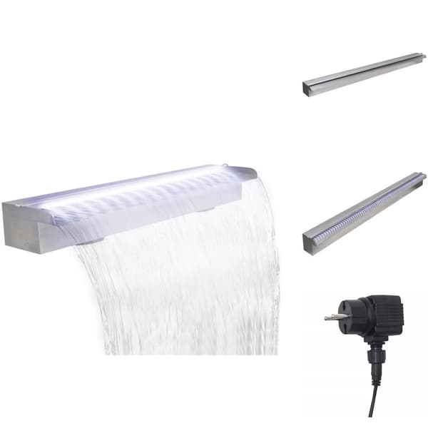 Fontäner - Rektangulärt Vattenfall Poolfontän med LEDs i rostfritt stål 90 cm