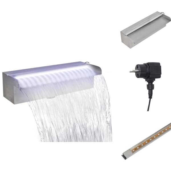 Fontæner - Living rektangulær vandfaldsfontæne med LED-lys rustfrit stål 30 cm