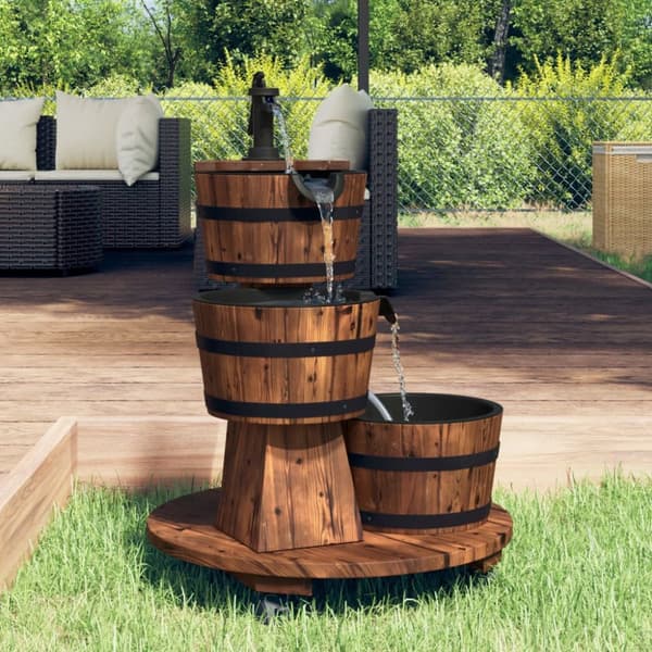 Vattenfontän på hjul med pump 55x55x80 cm massivt granträ - Utefontän - Utefontän - Home & Living