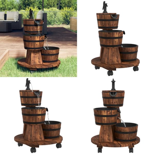 Vattenfontän på hjul med pump 55x55x80 cm massivt granträ - Utefontän - Utefontän - Home & Living