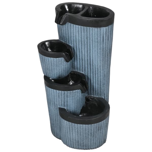 Rootz Garden Fountain - Wooden Barrel Look - 4-Tier Cascade - Solcelledrevet - LED-lys - 33 cm x 30 cm x 57,5 ​​cm - Resin - Grå/sort