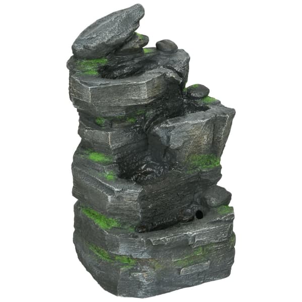 Rootz Havefontæne - Stenlook - Vandfunktion - Solcelledrevet - LED-lys - 34 cm x 28 cm x 57 cm - Harpiks - Grå/Brun