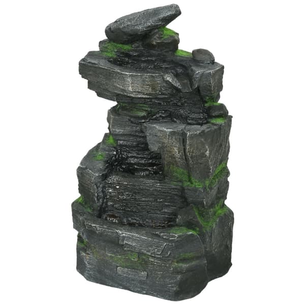 Rootz Garden Fountain - Stone Look - Vattenfunktion - Soldriven - LED-lampor - 34cm x 28cm x 57cm - Harts - Grå/Brun