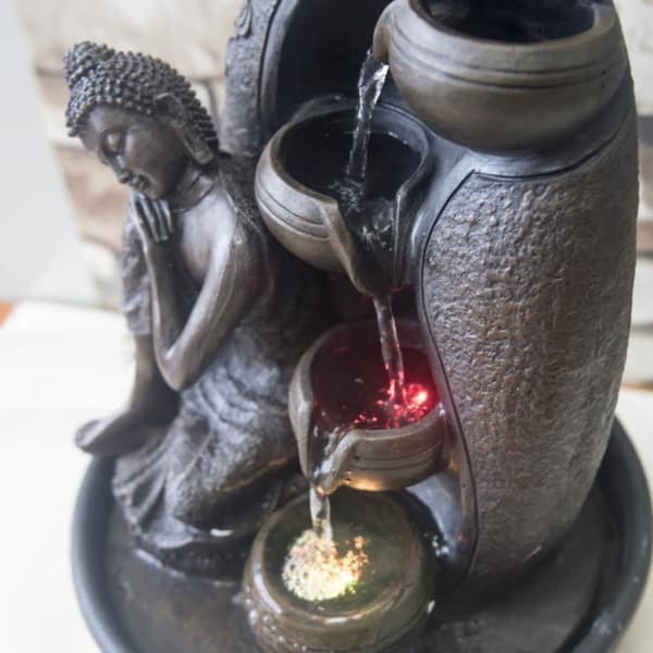 ZEN'LIGHT Interiörfontän Krishna - Buddhafontän - Feng Shui dekoration - LED-belysning - Brun