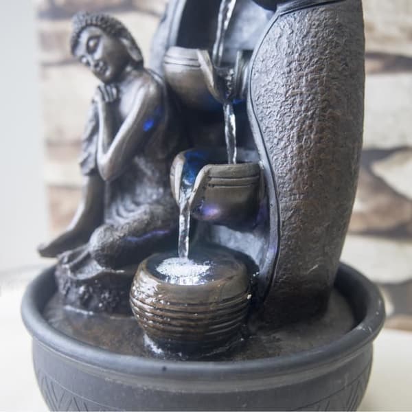 ZEN'LIGHT Interiörfontän Krishna - Buddhafontän - Feng Shui dekoration - LED-belysning - Brun
