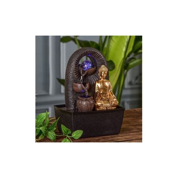 Fontän - Buddha Bhava - L 15 x l 20 x H 25 cm - Kaskadflöde - LED - Resin