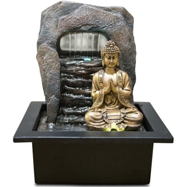 Zen Dao inomhusfontän - Grå - Avtagbar Buddhastatyett - Tyst pump - 21 x 17 x 25 cm