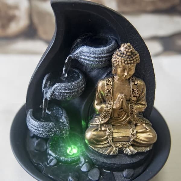 ZEN LED-fontän inomhus med Praya Buddha-staty - Svart