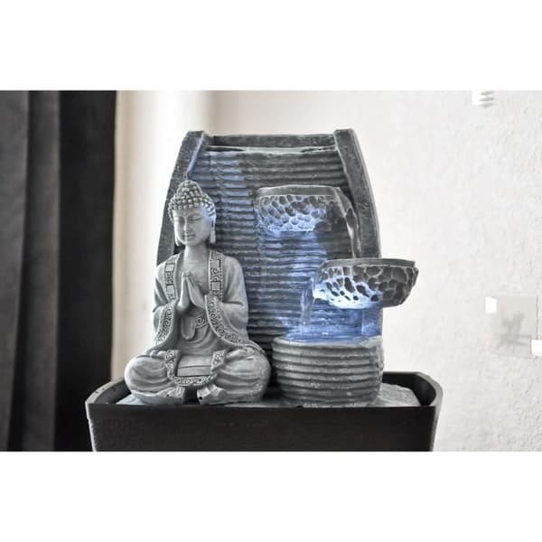 Sagesse SCFRBFB inomhusfontän - Zen'Light - Buddha - LED-belysning - Grå