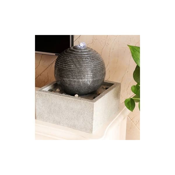Inomhusfontän - ZEN LIGHT - Bonny white LED-ljusboll - Skiffereffekt - Stenimitation - Harts