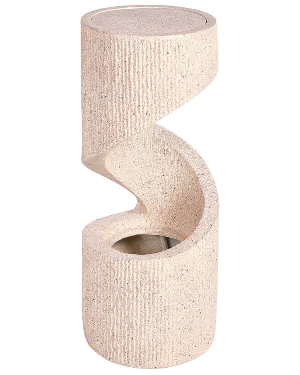 Havefontæne i beige resin, udendørs fontæne med LED-lys, moderne design