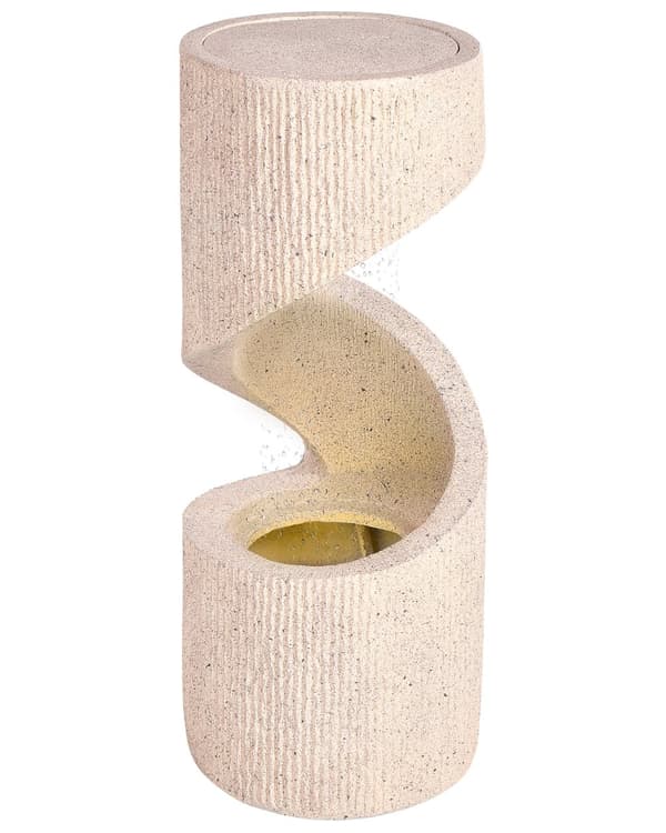 Havefontæne i beige resin, udendørs fontæne med LED-lys, moderne design