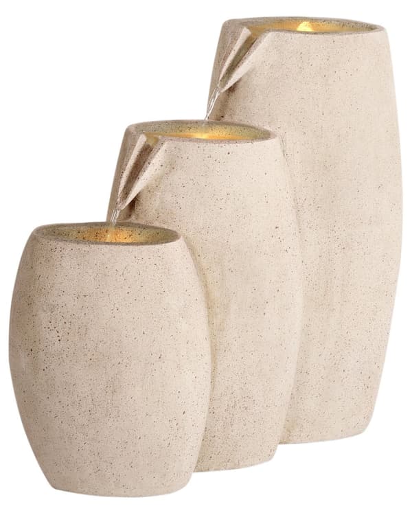 Havefontæne i beige resin udendørs fontæne med LED-lys moderne design
