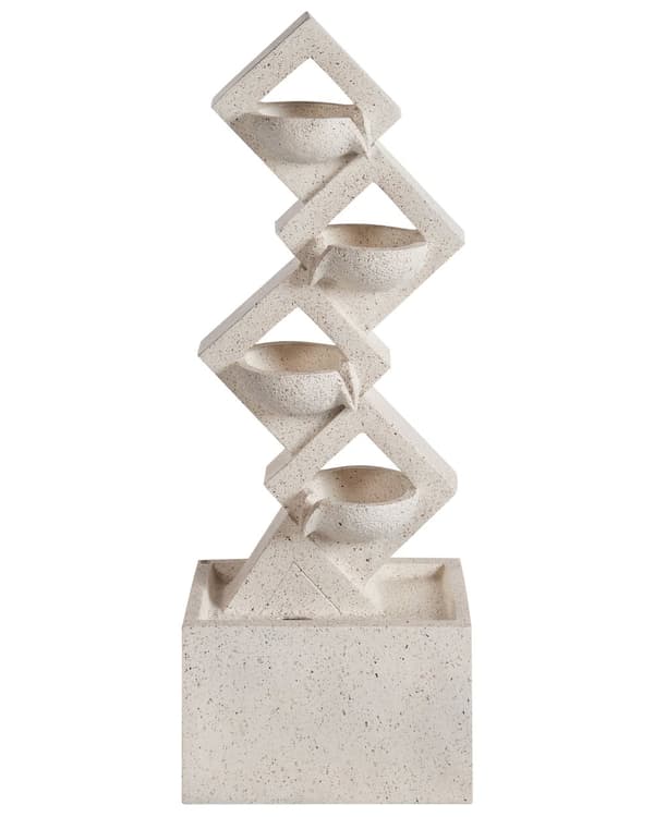 Havefontæne i beige resin, udendørs fontæne med LED-lys moderne design