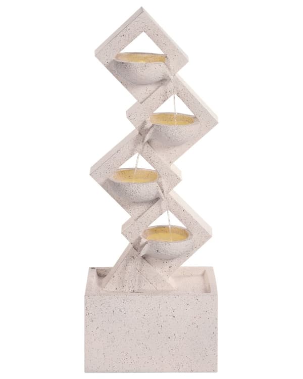 Havefontæne i beige resin, udendørs fontæne med LED-lys moderne design
