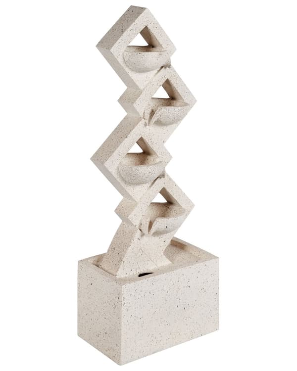 Havefontæne i beige resin, udendørs fontæne med LED-lys moderne design