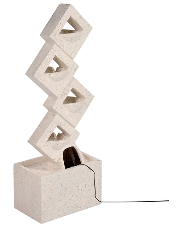 Havefontæne i beige resin, udendørs fontæne med LED-lys moderne design