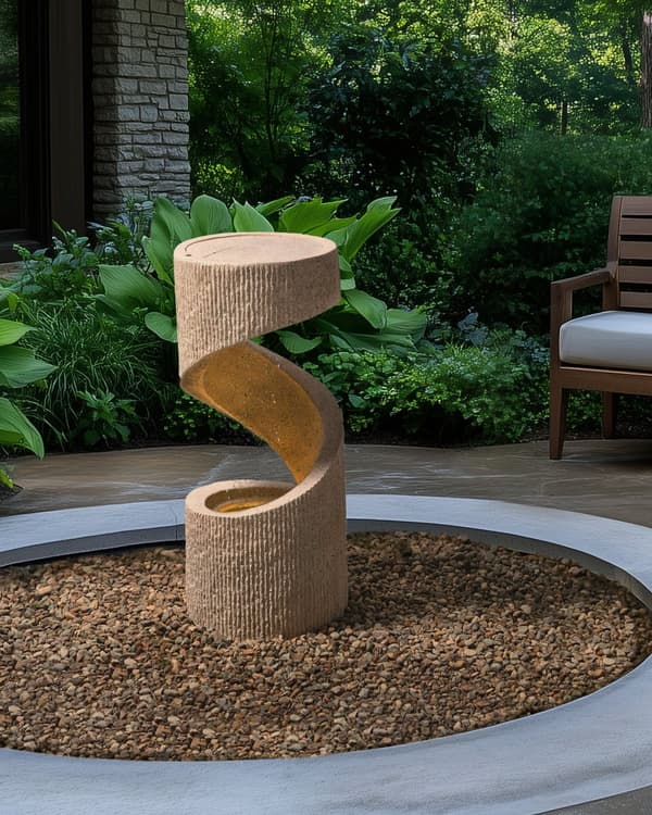 Utendørs Vannfunksjon Beige Resin Fontene Hage med LED-lys Plugged Moderne Design