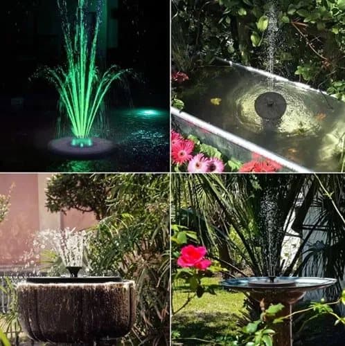 Suuri aurinkoenergialla toimiva suihkulähde | Akku ja RGB-valaistus | 16 cm