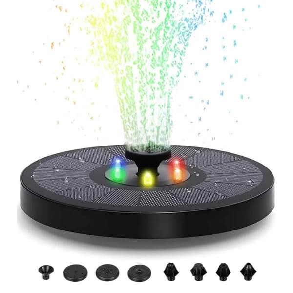 Suuri aurinkoenergialla toimiva suihkulähde | Akku ja RGB-valaistus | 16 cm