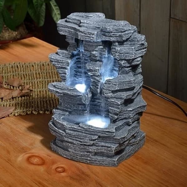 Inomhus LED-fontän - ZEN LIGHT - Grand Canyon - 3 kallvita LED-lampor - Tyst pump - Grå