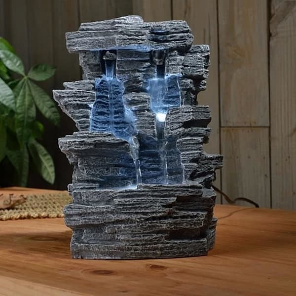 Inomhus LED-fontän - ZEN LIGHT - Grand Canyon - 3 kallvita LED-lampor - Tyst pump - Grå