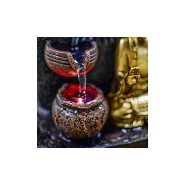Fontän - Buddha Bhava - L 15 x l 20 x H 25 cm - Kaskadflöde - LED - Resin