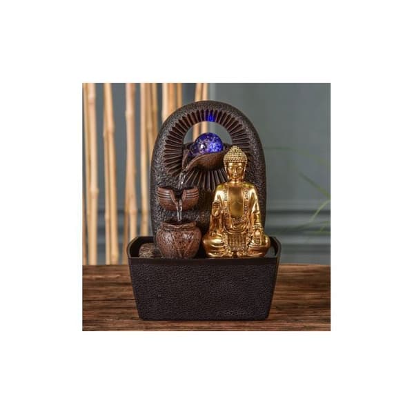 Fontän - Buddha Bhava - L 15 x l 20 x H 25 cm - Kaskadflöde - LED - Resin