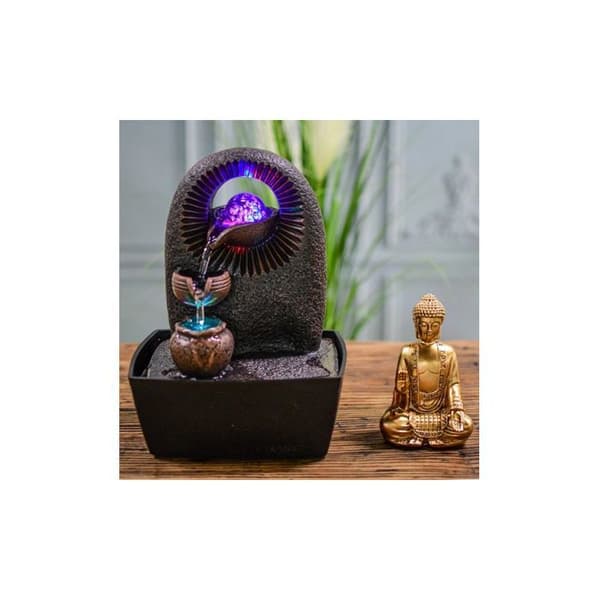 Fontän - Buddha Bhava - L 15 x l 20 x H 25 cm - Kaskadflöde - LED - Resin