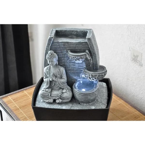 Sagesse SCFRBFB inomhusfontän - Zen'Light - Buddha - LED-belysning - Grå