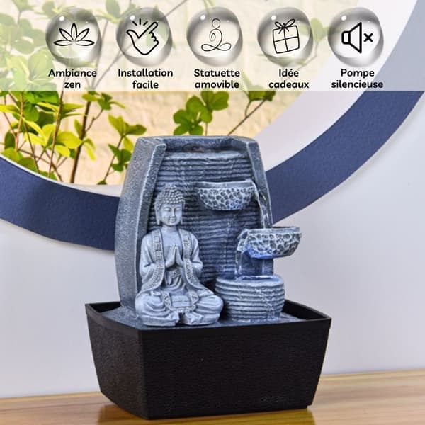Sagesse SCFRBFB inomhusfontän - Zen'Light - Buddha - LED-belysning - Grå