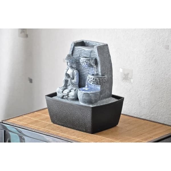 Sagesse SCFRBFB inomhusfontän - Zen'Light - Buddha - LED-belysning - Grå