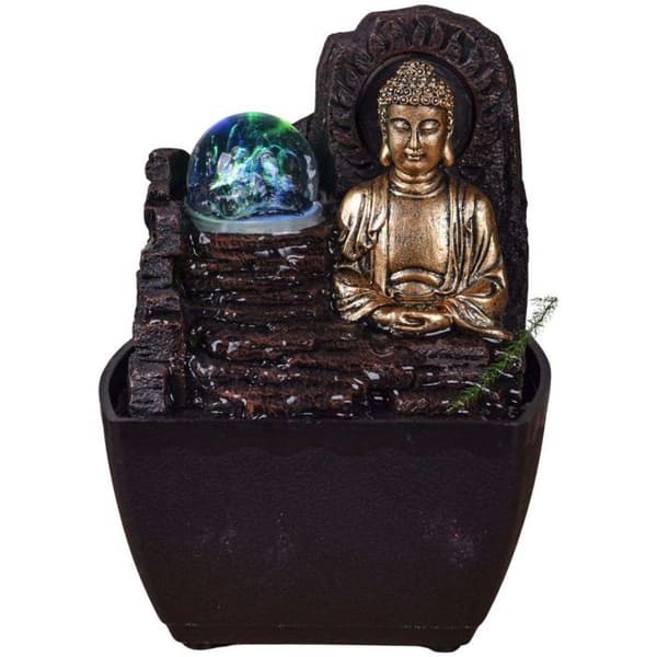 Liten hartsfontän inomhus med Theravada Buddha LED