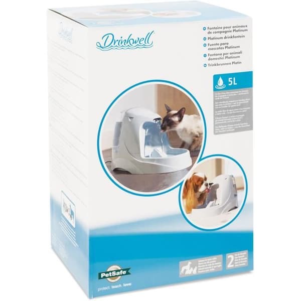 Vattenfontän - PetSafe - Drinkwell Platinum - 5 L - Justerbart flöde - Anti-lukt och bakterier