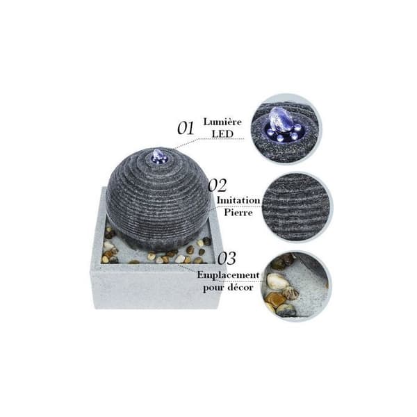 Inomhusfontän - ZEN LIGHT - Bonny white LED-ljusboll - Skiffereffekt - Stenimitation - Harts