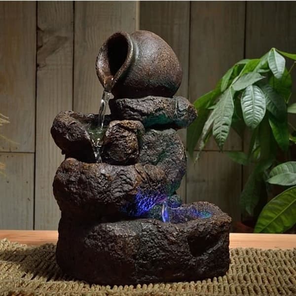Nivello natur inomhusfontän - ZEN - Naturlig floddekor - Tyst pump - Brun