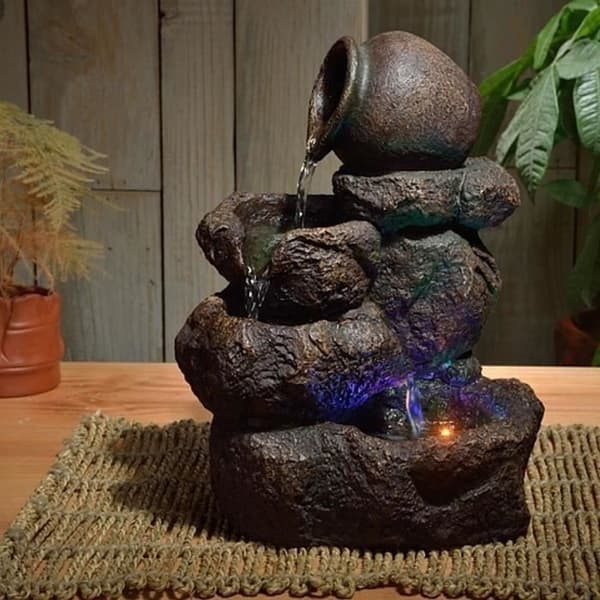 Nivello natur inomhusfontän - ZEN - Naturlig floddekor - Tyst pump - Brun