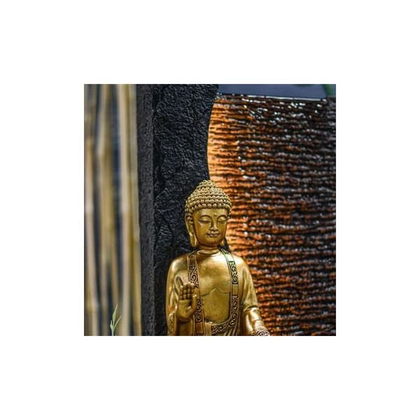 Fontän - Jati - Buddha - Resin - 40 cm - Tyst pump - Varm vitt LED-belysning
