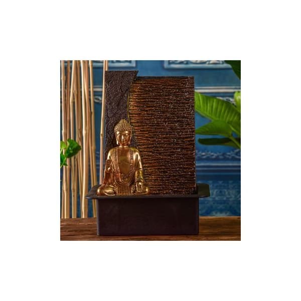 Fontän - Jati - Buddha - Resin - 40 cm - Tyst pump - Varm vitt LED-belysning
