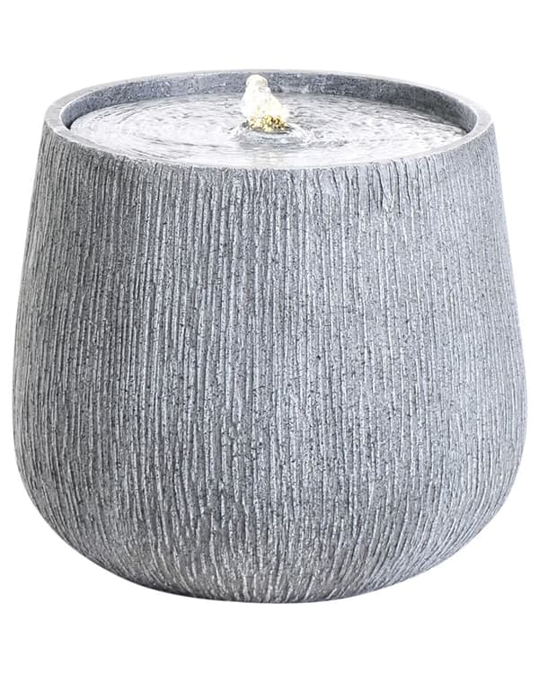 Vannfontene Grå Harpiks Rund form LED-lys Minimalistisk design Hage Fontene