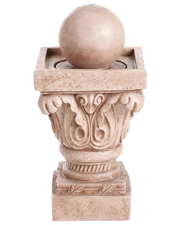 Vannfontene Beige Harpiks LED-belysning Klassisk design Hage Fontene Dekor