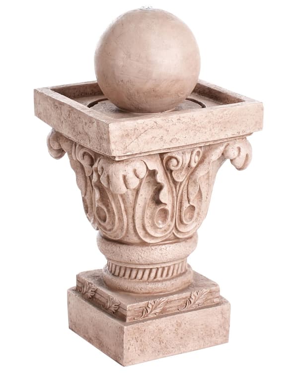 Vannfontene Beige Harpiks LED-belysning Klassisk design Hage Fontene Dekor
