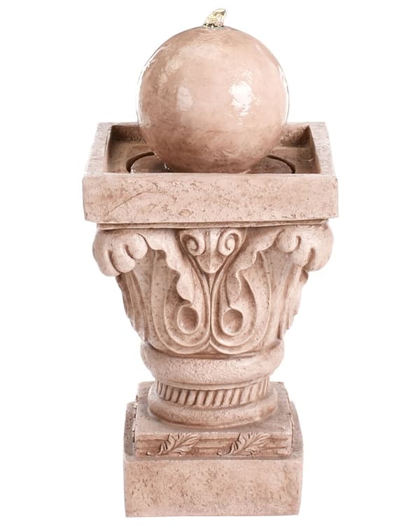 Vannfontene Beige Harpiks LED-belysning Klassisk design Hage Fontene Dekor