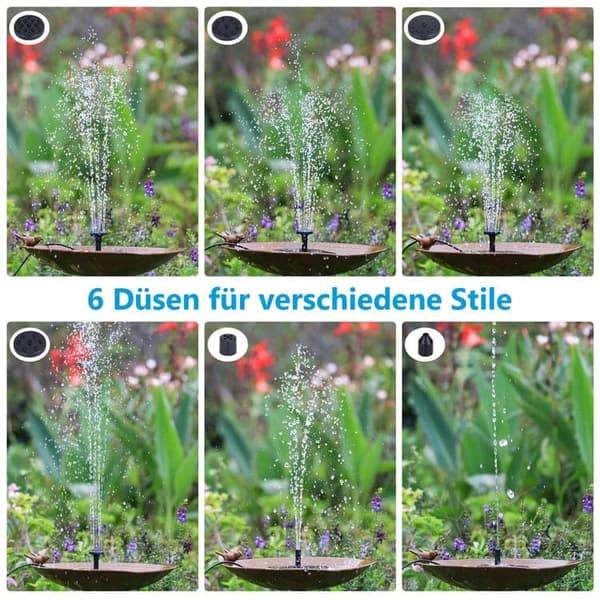 Lollanda 5W Solcellsdriven Fontänpump med 6 Munstycken - Flytande Sol Fontänpump, för Fågelbad och Trädgård