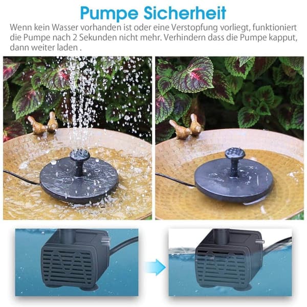 Lollanda 5W Solcellsdriven Fontänpump med 6 Munstycken - Flytande Sol Fontänpump, för Fågelbad och Trädgård