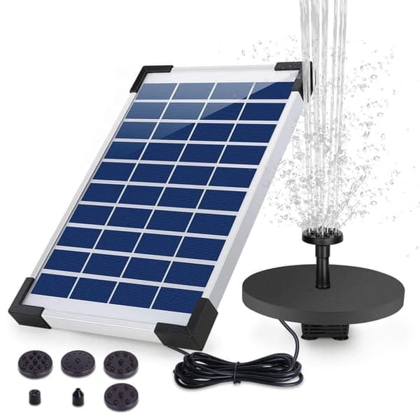 Lollanda 5W Solcellsdriven Fontänpump med 6 Munstycken - Flytande Sol Fontänpump, för Fågelbad och Trädgård