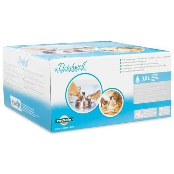 PetSafe - Drinkwell 360° rostfritt stål husdjursvattenfontän. 3,8 L kapacitet, 5 anpassningsbara kaskadvattenstrålar
