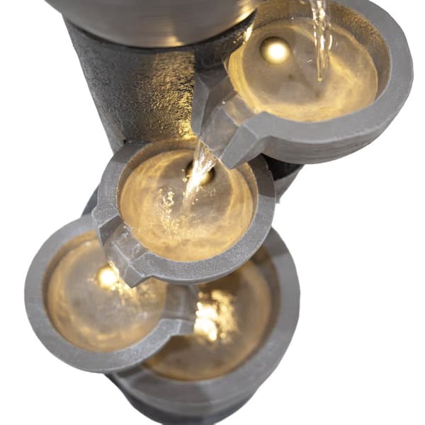 Elektrisk TRÄDGÅRDSFONTÄN för utomhusbruk | Varmvita LED-lampor | Tyst pump | 7 m elkabel | Rengöringsborste INGÅR | Dekoration för hem, uteplats, trä