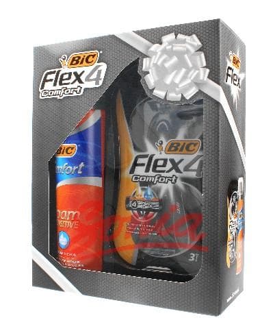 Bic Gavesæt Flex 4 Komfort (3p + barbermaskine barberskum Sensitive 250ml)